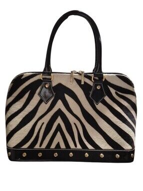 Arcadia Made in Italy Zebra Print Patent Leather Satchel Handbag